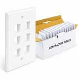 Keystone Wall Plate 1/2/3/4/6-Port Single-Gang Flush Mount, White, 25-Pack