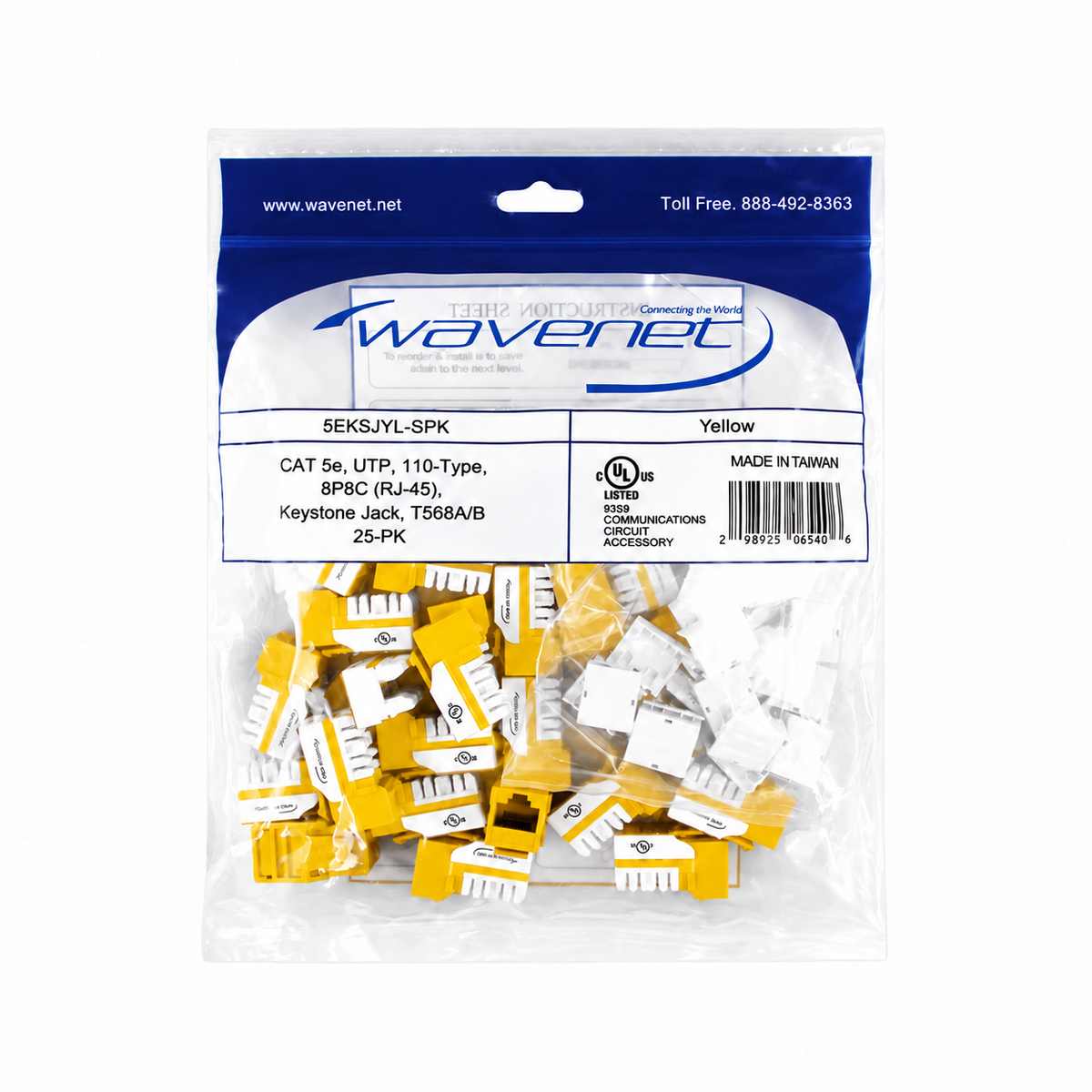 Cat5e Keystone Jack 90-Degree 25-Pack SDJ Series RJ45 110 Type for 22-24AWG Solid Wire