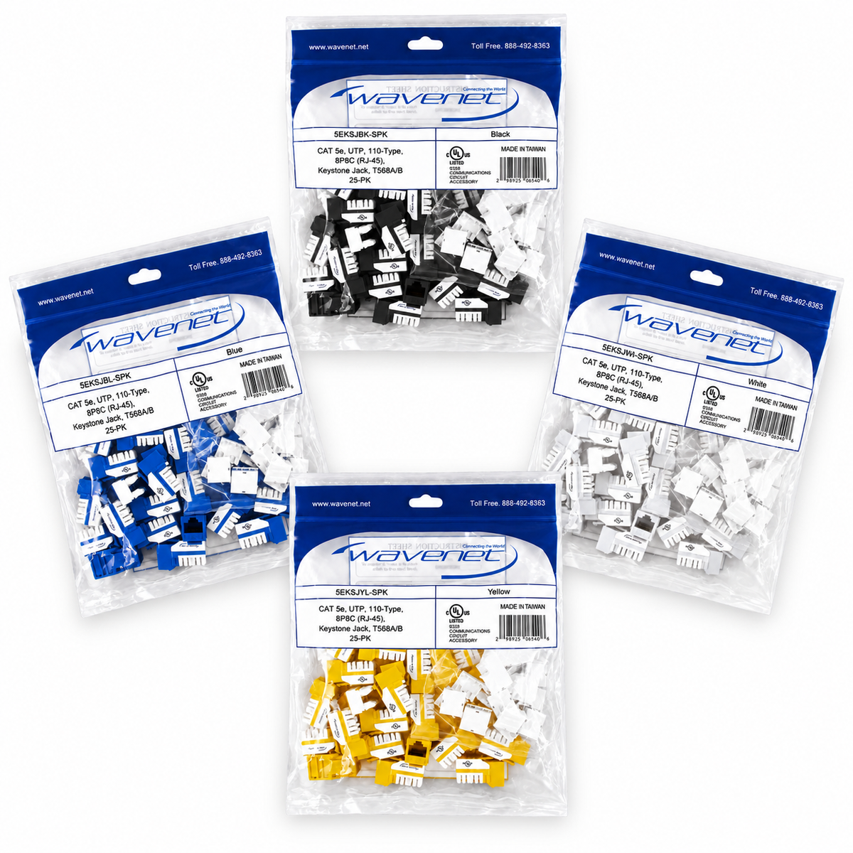 Cat5e Keystone Jack 90-Degree 25-Pack SDJ Series RJ45 110 Type for 22-24AWG Solid Wire