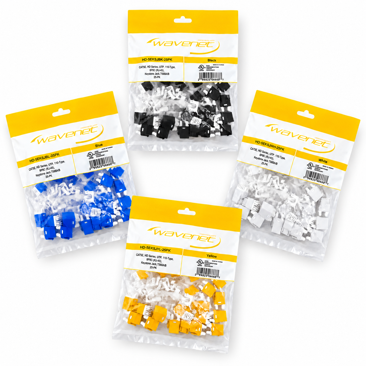Cat5e Keystone Jack 180-Degree 25-Pack HDJ Series  RJ45 110 Type for 22-24AWG Solid Wire