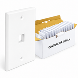 Keystone Wall Plate 1/2/3/4/6-Port Single-Gang Flush Mount, White, 25-Pack