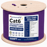 Cat6 Shielded Riser Ethernet Cable 1000ft 23AWG Solid Bare Copper 600MHz CMR ETL Listed