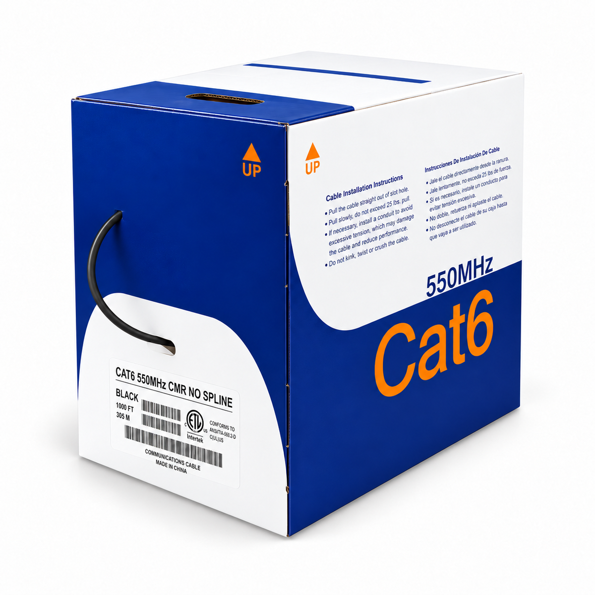 Cat6 Ethernet Cable CMR Riser 23AWG Solid Bare Copper No Spline UTP 550MHz 1000ft