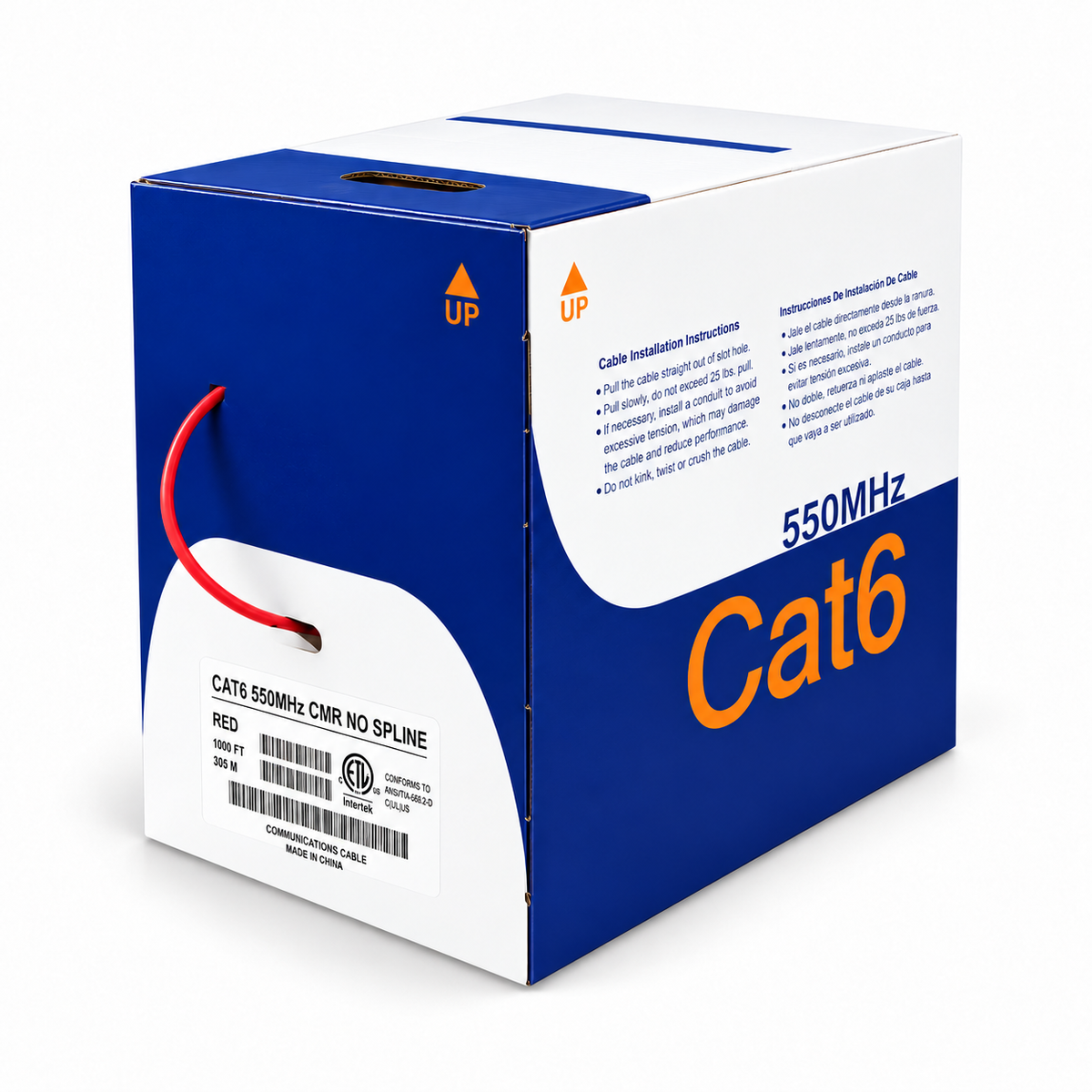 Cat6 Ethernet Cable CMR Riser 23AWG Solid Bare Copper No Spline UTP 550MHz 1000ft