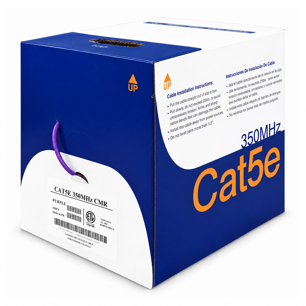 Cat5e Riser Ethernet Cable 1000ft 24AWG Solid Bare Copper 350MHz CMR ETL Listed