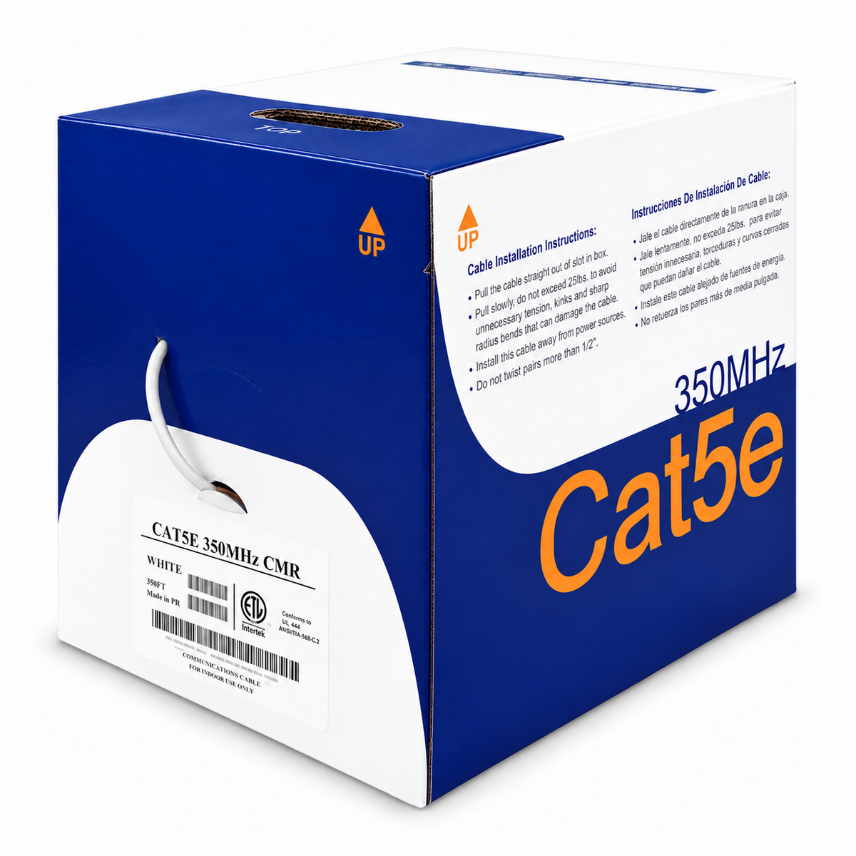Cat5e Riser Ethernet Cable 1000ft 24AWG Solid Bare Copper 350MHz CMR ETL Listed
