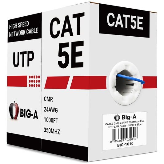 Bulk Cat5e Cable 1000ft 24AWG Solid 4 Pair Cat5e Ethernet Cable UTP RJ45